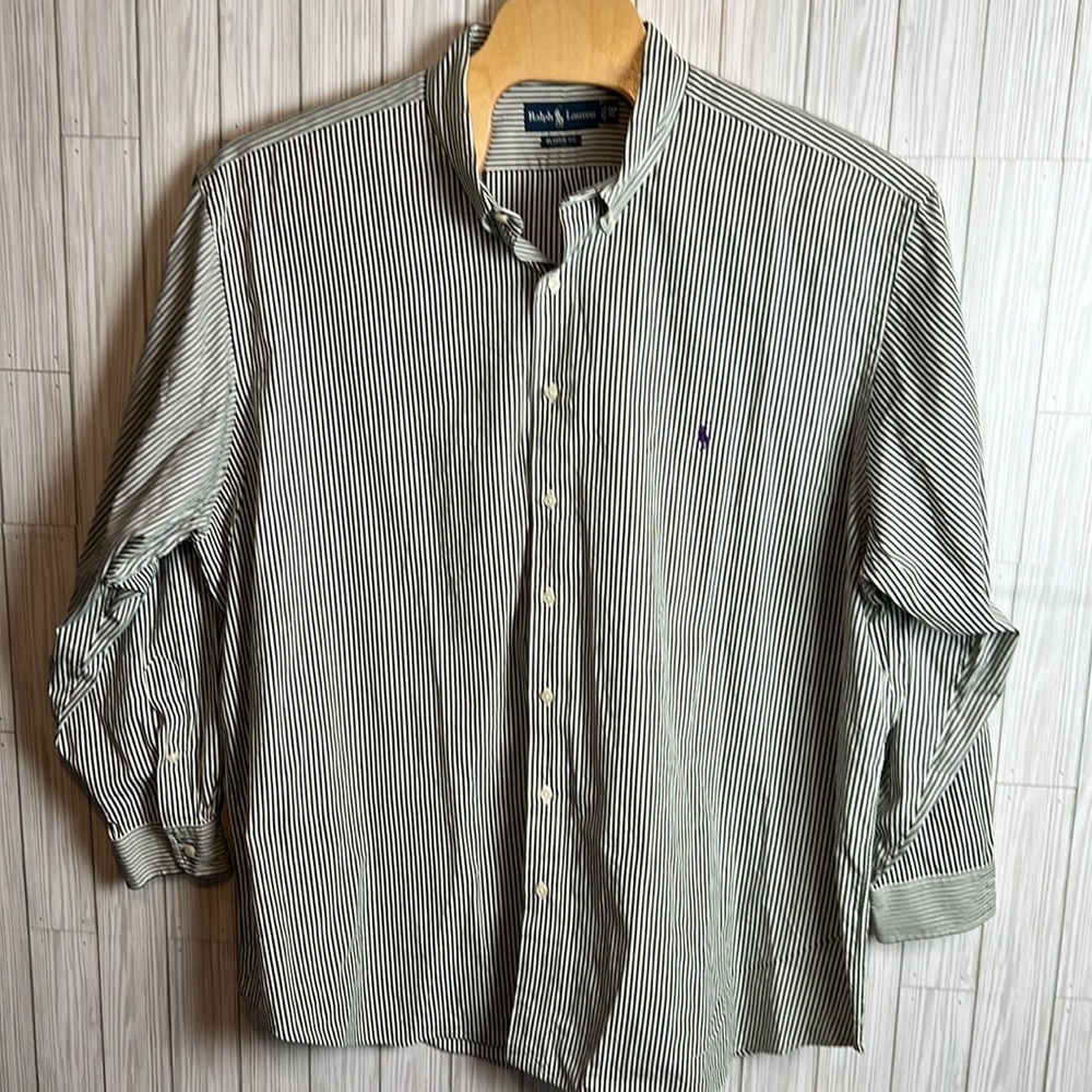 Ralph Lauren Men’s Green Striped Button‎ Down Long Sleeve Shirt Size 3XB